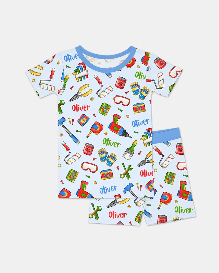 Conjunto de Pijama de Dos Piezas de Bambú de Manga Corta y Pantalón Corto Personalizado para Papá y Yo del Equipo de Reparaciones