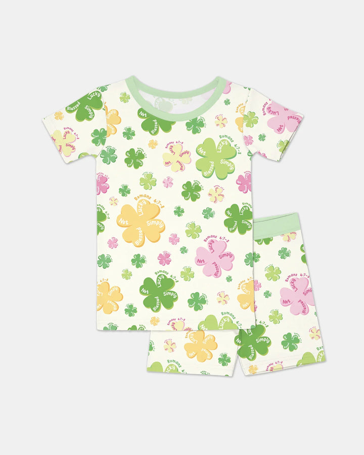 Shamrocks Print St. Patrick's Day Two Piece Short Sleeve Shorts Pajama Set