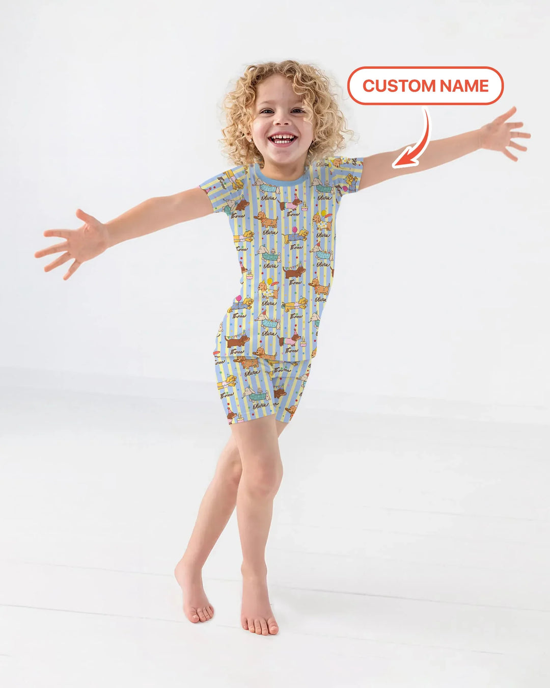 Custom Name Birthday Dachshund Bamboo Two Piece Short Sleeve Shorts Pajama Set