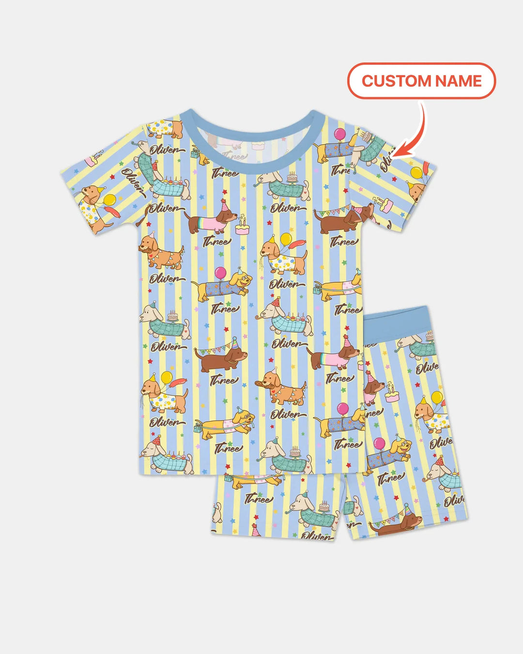 Custom Name Birthday Dachshund Bamboo Two Piece Short Sleeve Shorts Pajama Set