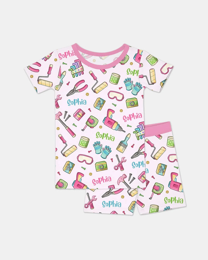 Conjunto de Pijama de Dos Piezas de Bambú de Manga Corta y Pantalón Corto Personalizado para Papá y Yo del Equipo de Reparaciones