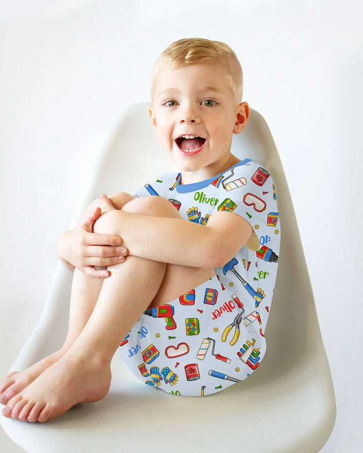 Conjunto de Pijama de Dos Piezas de Bambú de Manga Corta y Pantalón Corto Personalizado para Papá y Yo del Equipo de Reparaciones