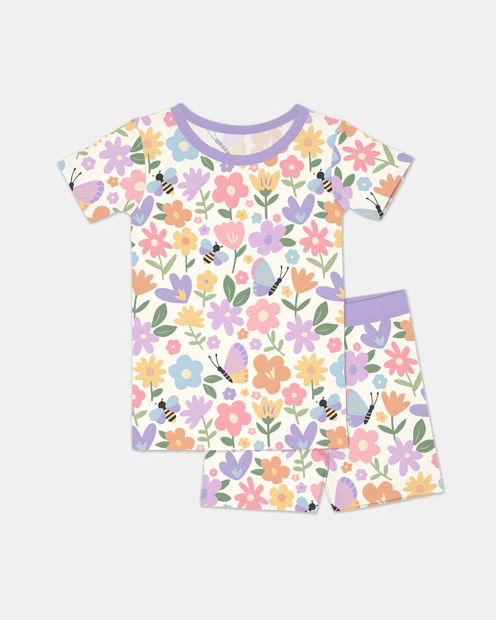 Flower Gardens Bamboo Two Piece Short Sleeve Shorts Pajama Set