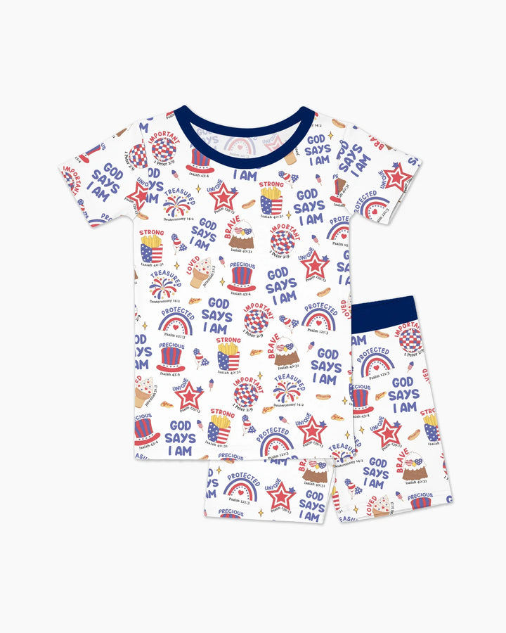 God Says I Am - America 250th Anniversary Bamboo Two Piece Short Sleeve Shorts Pajama Set