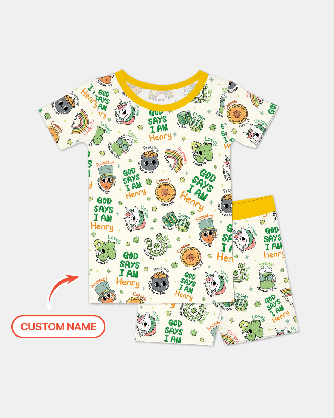 Personalized God Says I Am St. Patrick's Day Family Matching Two Piece Short Sleeve Shorts Pajama Set