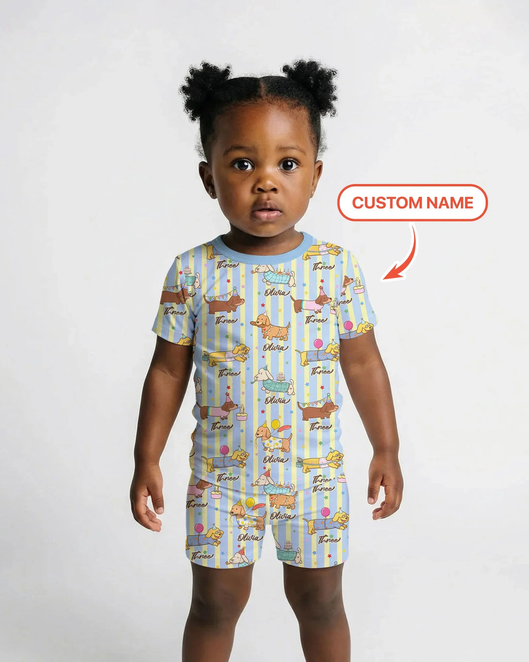 Custom Name Birthday Dachshund Bamboo Two Piece Short Sleeve Shorts Pajama Set