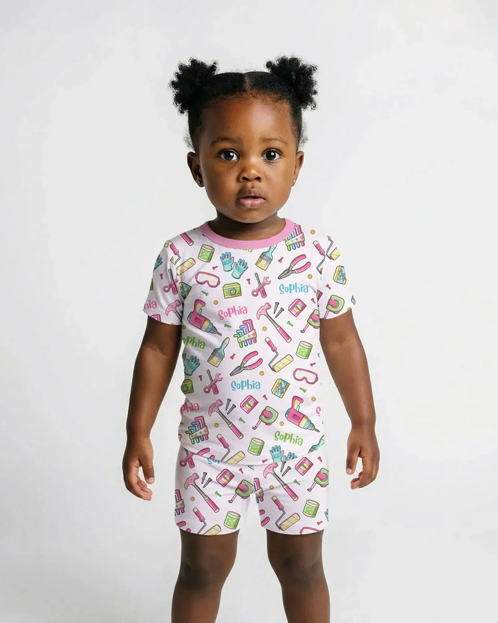Conjunto de Pijama de Dos Piezas de Bambú de Manga Corta y Pantalón Corto Personalizado para Papá y Yo del Equipo de Reparaciones