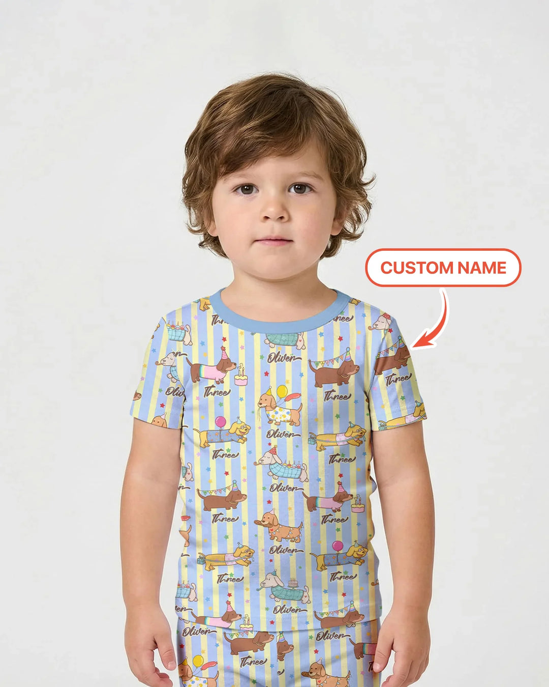 Custom Name Birthday Dachshund Bamboo Two Piece Short Sleeve Shorts Pajama Set
