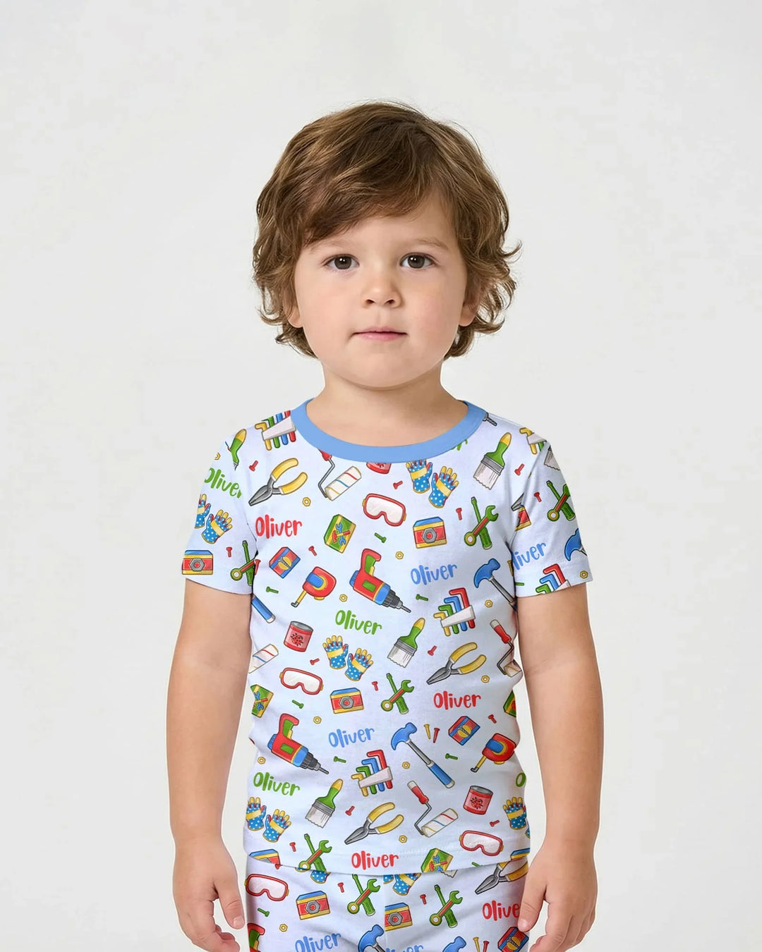 Conjunto de Pijama de Dos Piezas de Bambú de Manga Corta y Pantalón Corto Personalizado para Papá y Yo del Equipo de Reparaciones