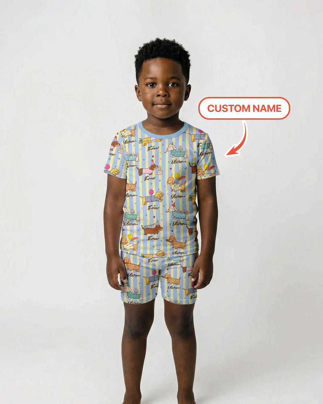 Custom Name Birthday Dachshund Bamboo Two Piece Short Sleeve Shorts Pajama Set