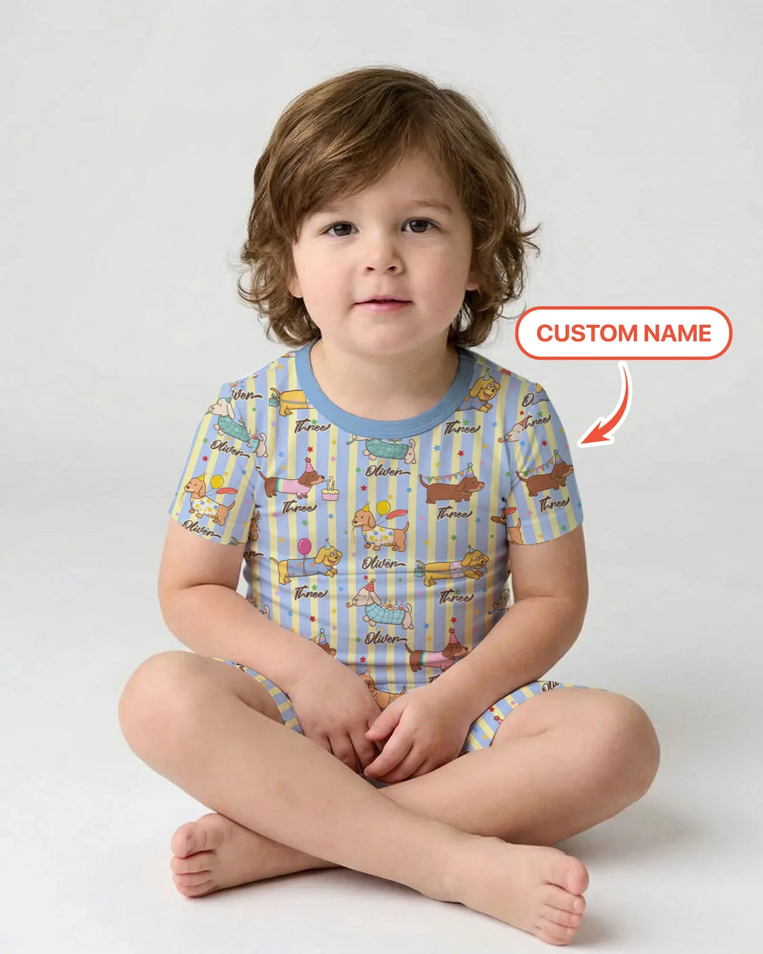 Custom Name Birthday Dachshund Bamboo Two Piece Short Sleeve Shorts Pajama Set