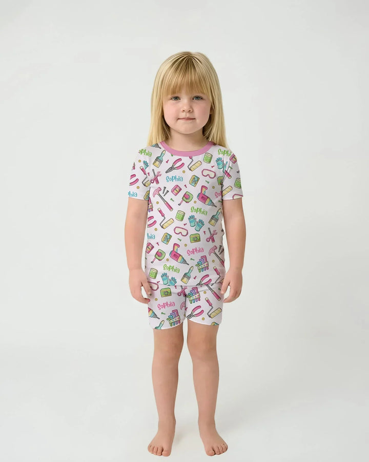 Conjunto de Pijama de Dos Piezas de Bambú de Manga Corta y Pantalón Corto Personalizado para Papá y Yo del Equipo de Reparaciones