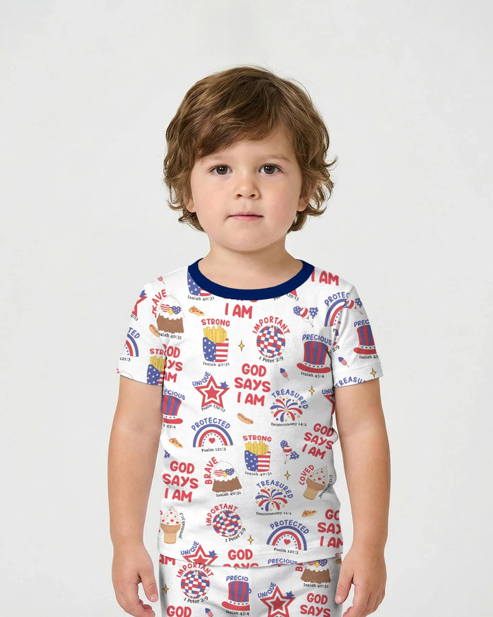 God Says I Am - America 250th Anniversary Bamboo Two Piece Short Sleeve Shorts Pajama Set