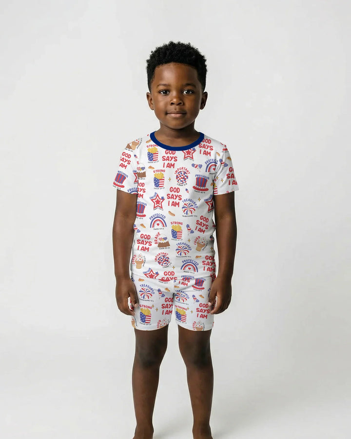 God Says I Am - America 250th Anniversary Bamboo Two Piece Short Sleeve Shorts Pajama Set