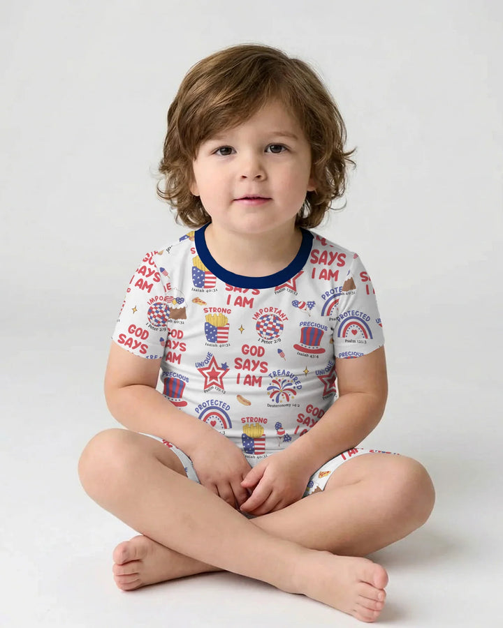 God Says I Am - America 250th Anniversary Bamboo Two Piece Short Sleeve Shorts Pajama Set