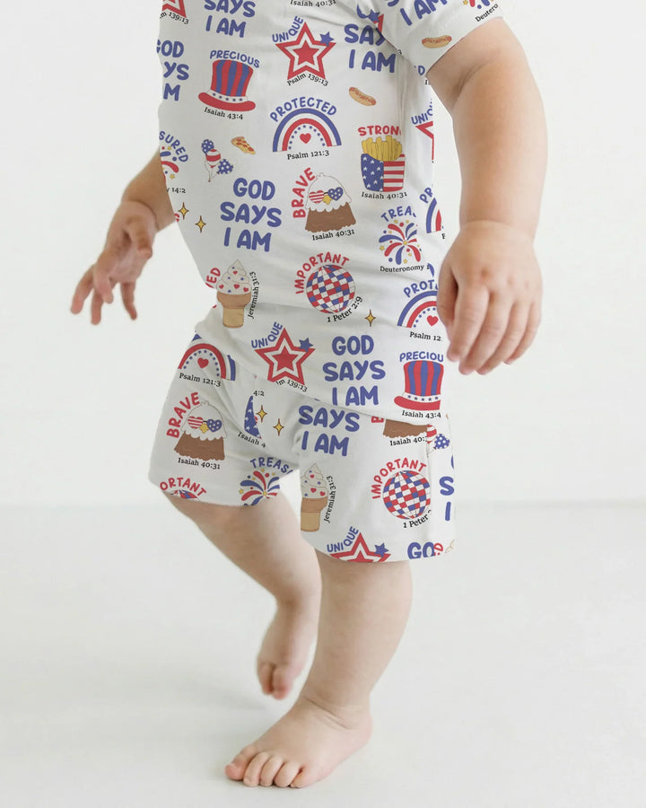 God Says I Am - America 250th Anniversary Bamboo Two Piece Short Sleeve Shorts Pajama Set