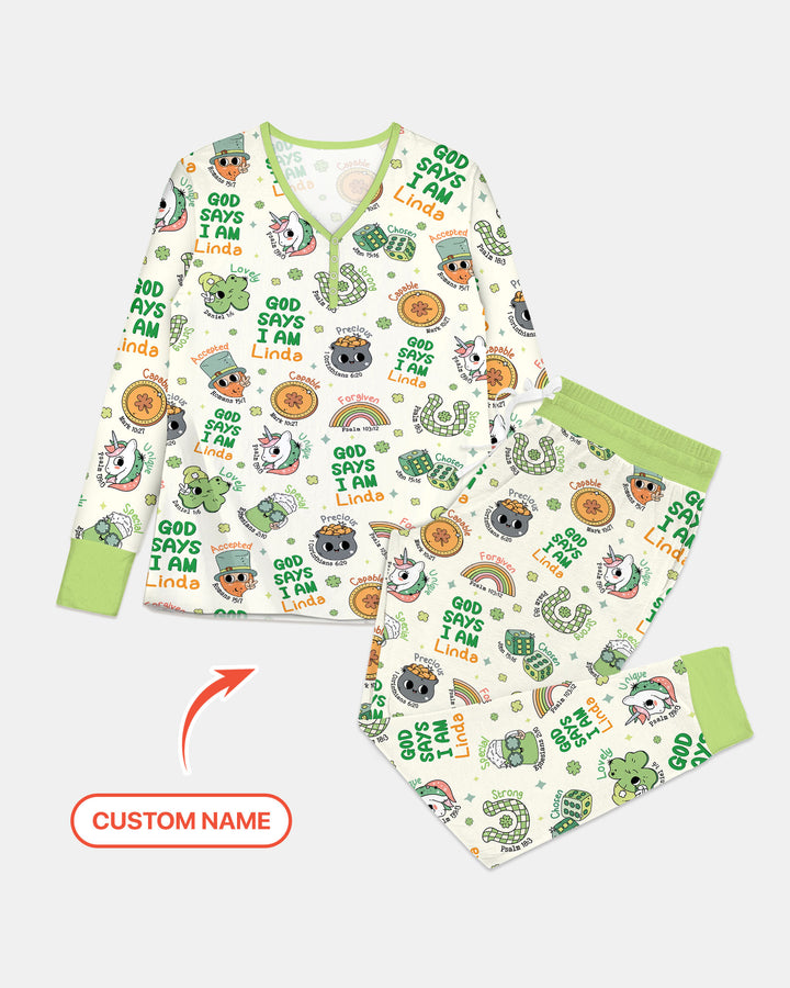 Personalized God Says I Am St. Patrick's Day Family Matching Women Pajama Set