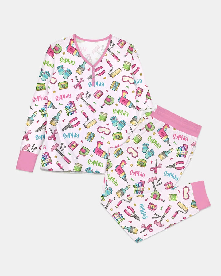 Custom Name Dad & Me Fixer Crew Bamboo Women Pajama Set
