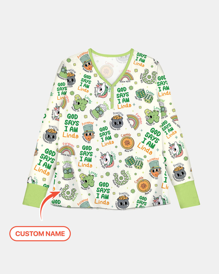 Personalized God Says I Am St. Patrick's Day Family Matching Women Pajama Set