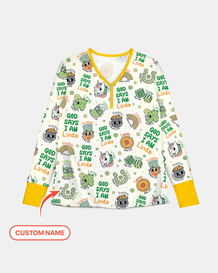 Personalized God Says I Am St. Patrick's Day Family Matching Women Pajama Set