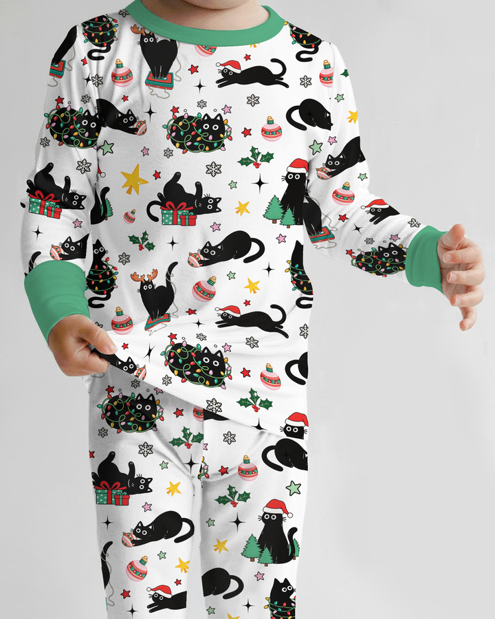 Christmas Black Cats Bamboo Two Piece Long Sleeve Pajama Set