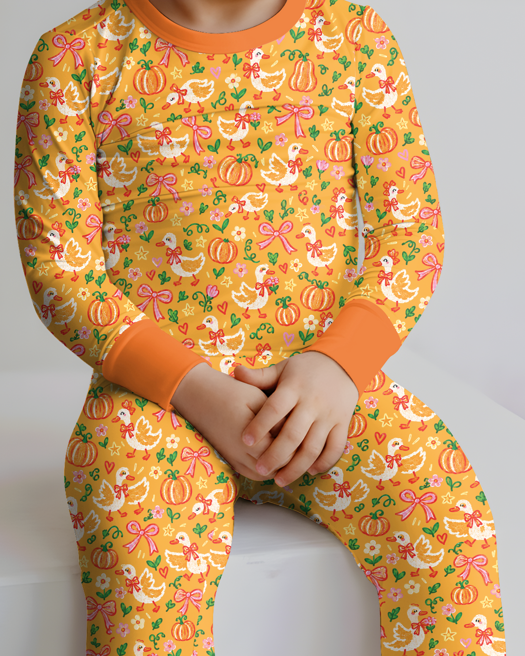 Cute Duck Pumpkin Fall Bamboo Two Piece Long Sleeve Pajama Set