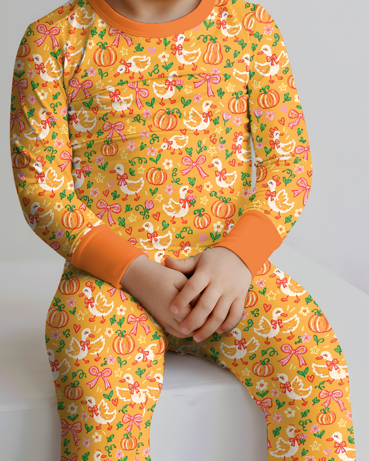 Cute Duck Pumpkin Fall Bamboo Two Piece Long Sleeve Pajama Set