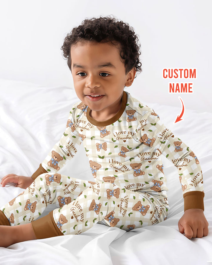 Personalized I Love My Grandma Bamboo Two Piece Long Sleeve Pajama Set