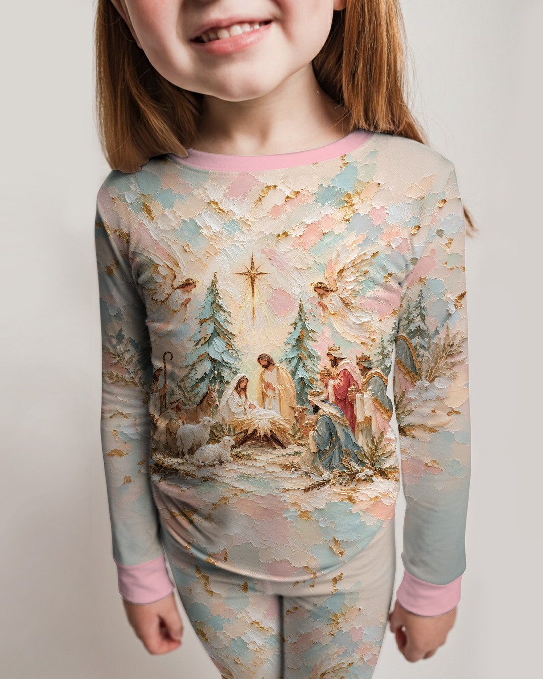 A Starry Holy Night Mommy & Me Matching Bamboo Two Piece Long Sleeve Pajama Set
