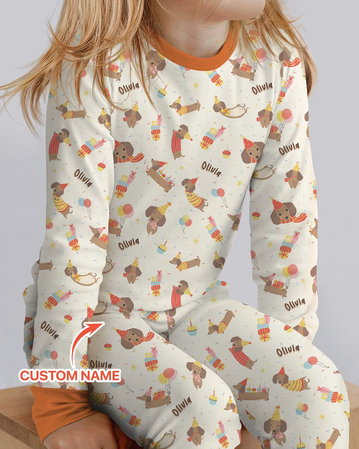 Dachshund Birthday Bamboo Two Piece Long Sleeve Pajama Set