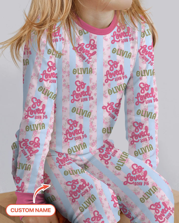 So Loved Custom Name Bamboo Two Piece Long Sleeve Pajama Set