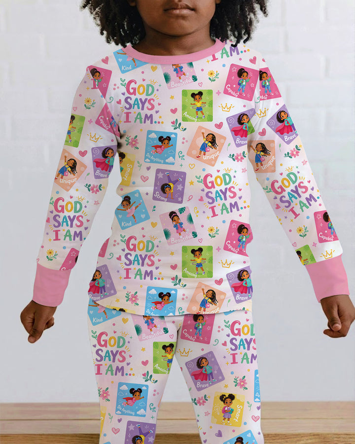God Says I Am Black Girl Bamboo Two Piece Long Sleeve Pajama Set