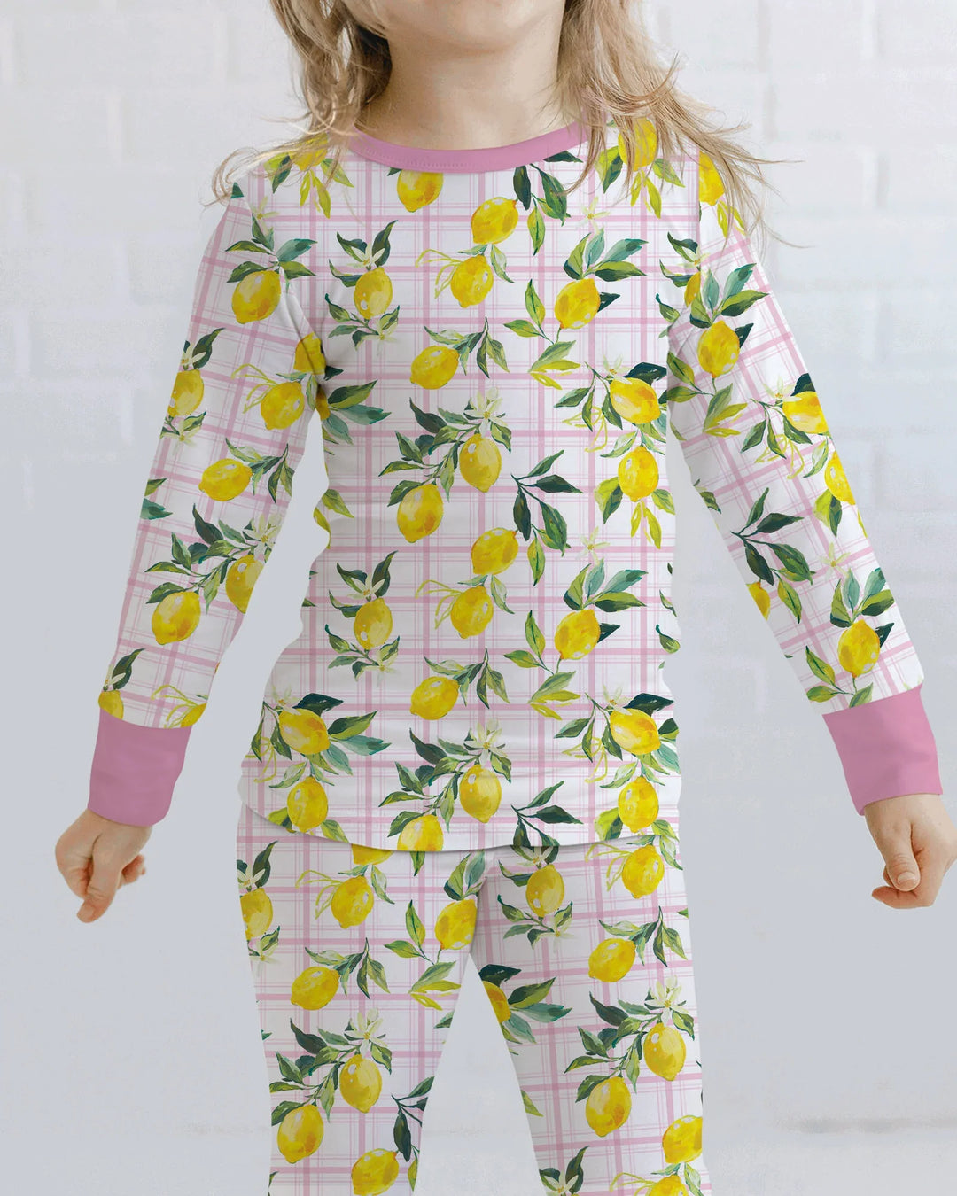 Mediterranean Lemons Family Matching Bamboo Two Piece Long Sleeve Pajama Set