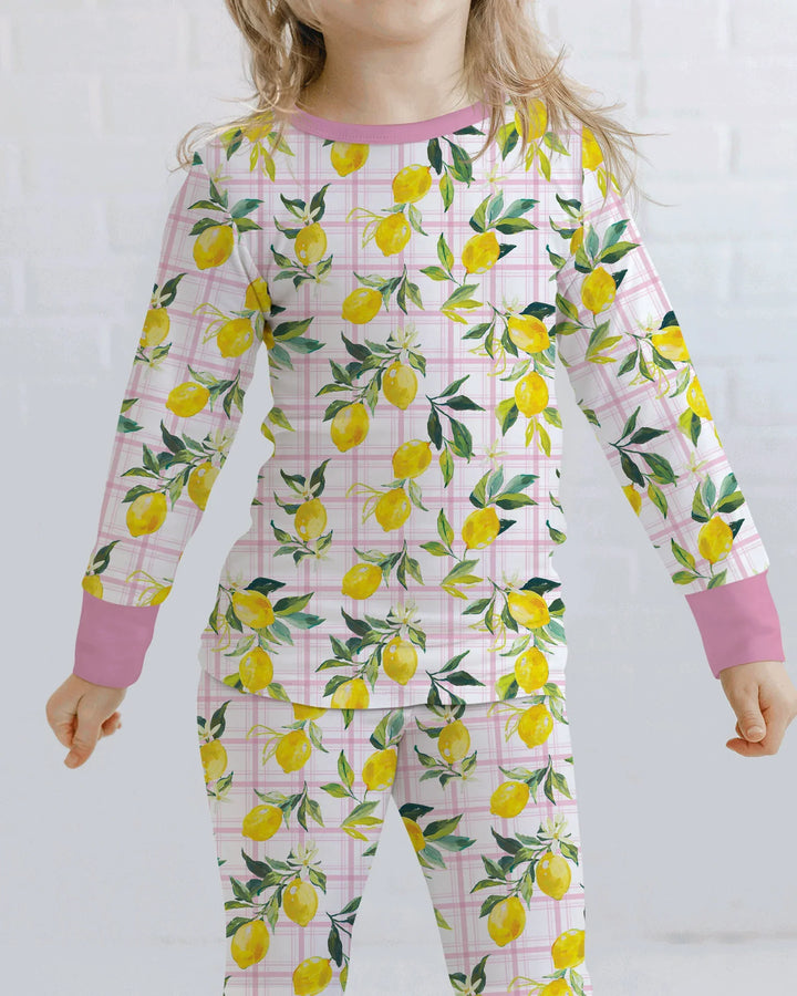Mediterranean Lemons Family Matching Bamboo Two Piece Long Sleeve Pajama Set