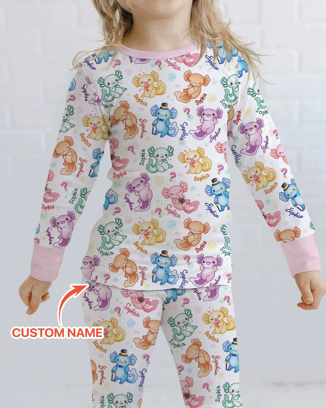 Conjunto de pijama de dos piezas de manga larga de bambú con preguntas de ajolote
