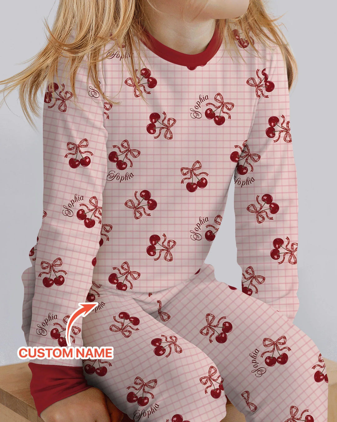 Conjunto de pijama de dos piezas de bambú de manga larga Cherry Mom and Me