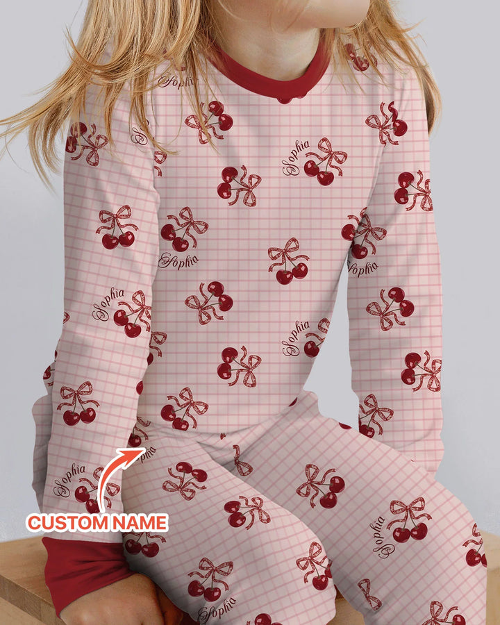 Conjunto de pijama de dos piezas de bambú de manga larga Cherry Mom and Me