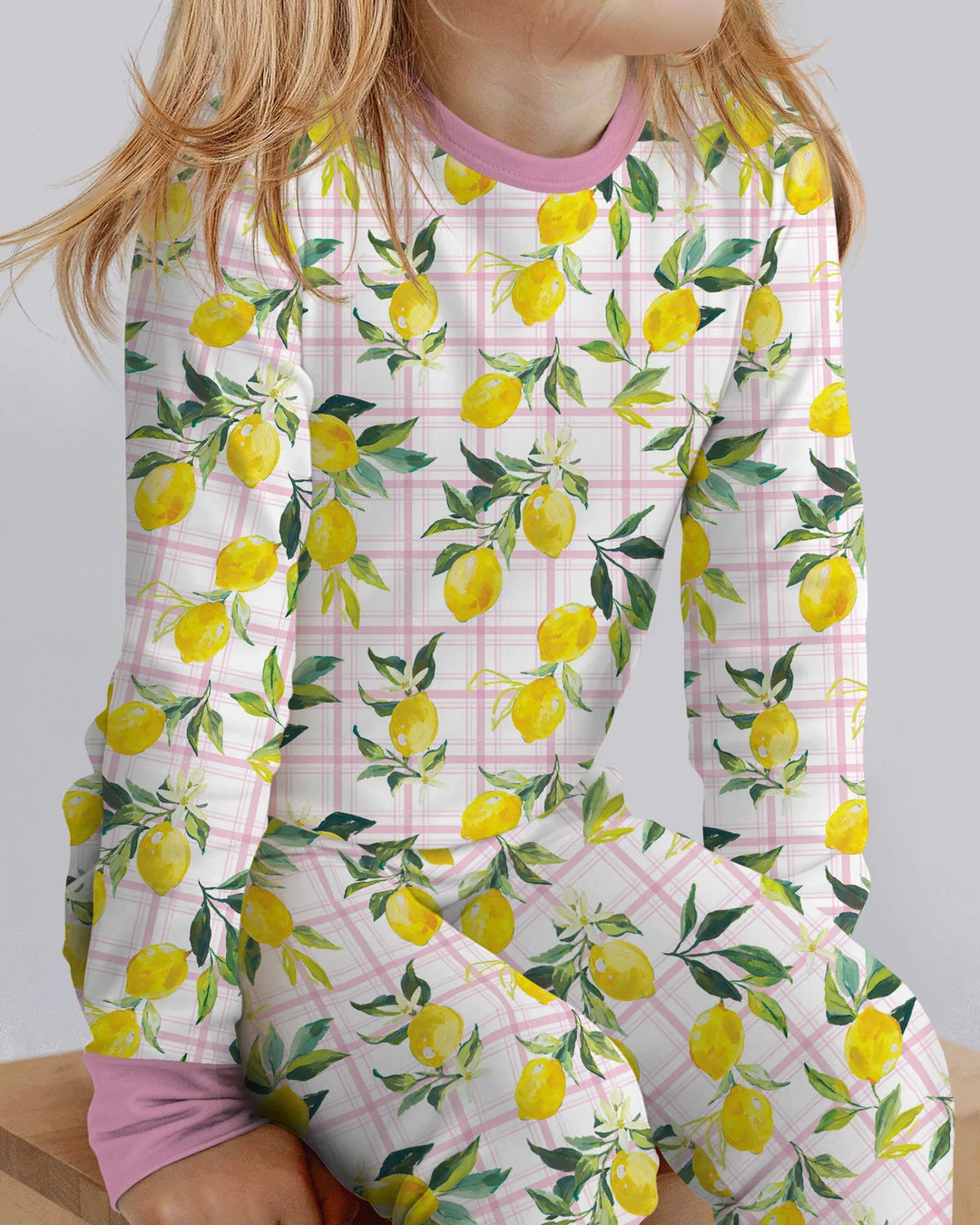 Mediterranean Lemons Family Matching Bamboo Two Piece Long Sleeve Pajama Set