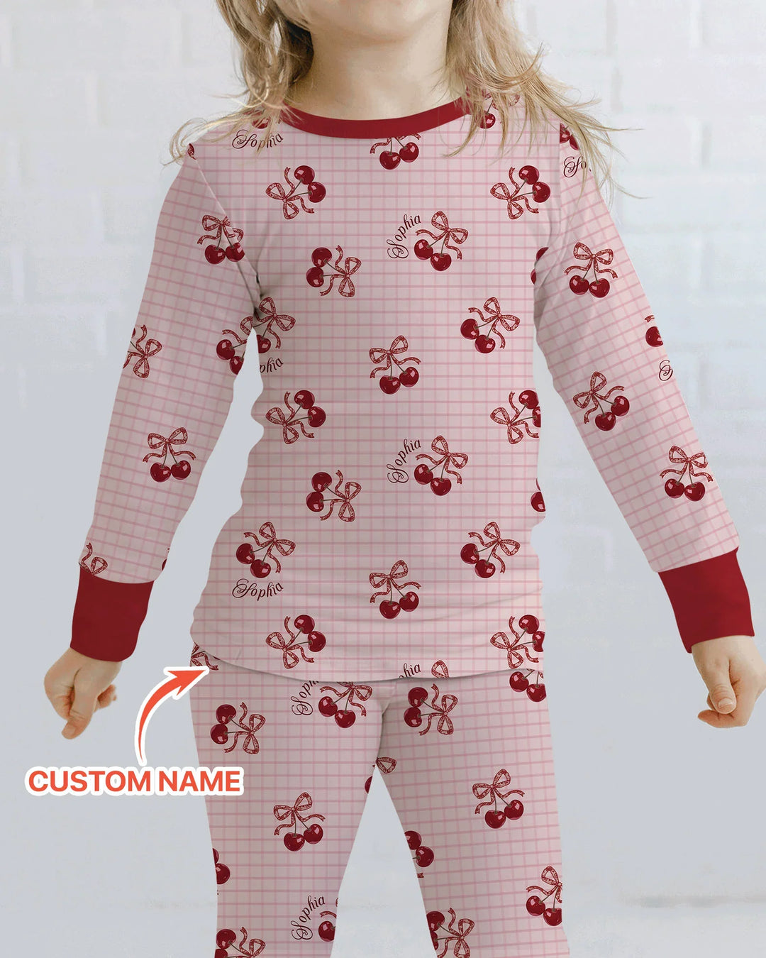 Conjunto de pijama de dos piezas de bambú de manga larga Cherry Mom and Me