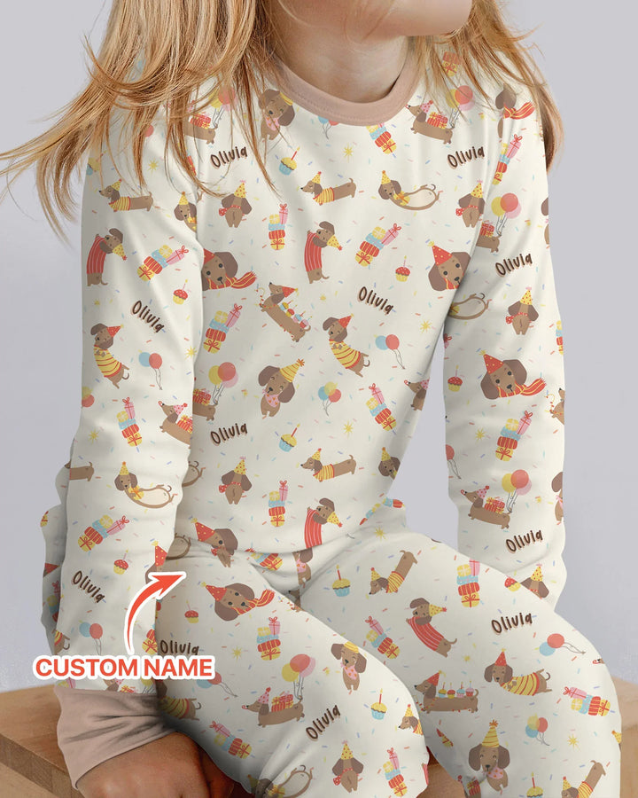 Dachshund Birthday Bamboo Two Piece Long Sleeve Pajama Set