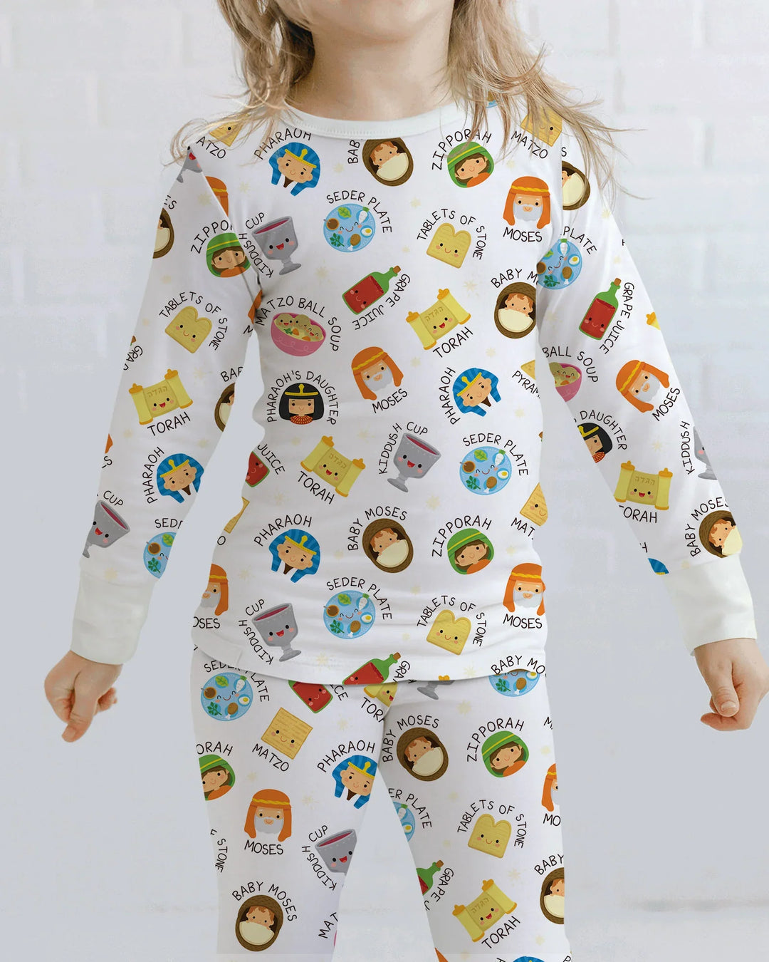 Cute Passover Characters Bamboo Two Piece Long Sleeve Pajama Set