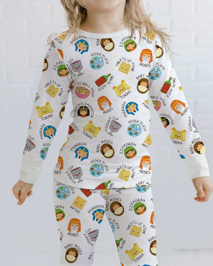 Cute Passover Characters Bamboo Two Piece Long Sleeve Pajama Set