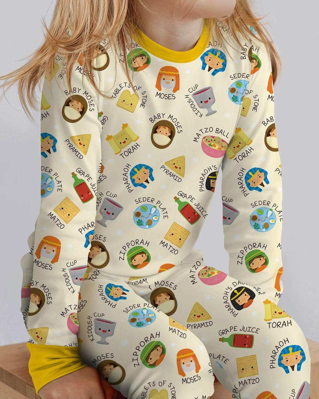 Cute Passover Characters Bamboo Two Piece Long Sleeve Pajama Set