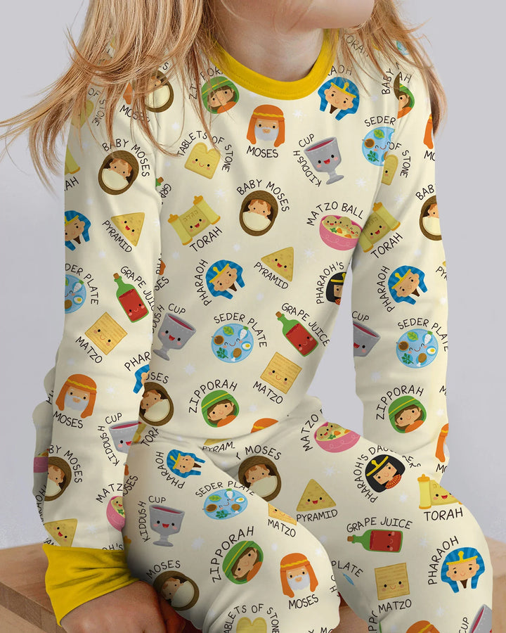 Cute Passover Characters Bamboo Two Piece Long Sleeve Pajama Set