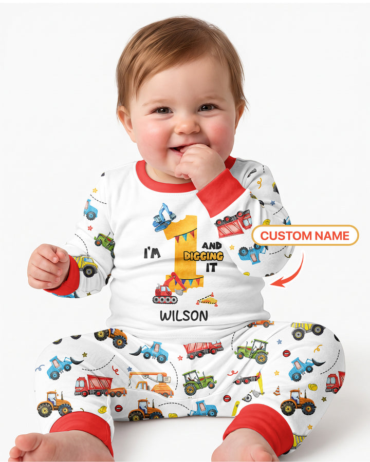 I'm Digging It Birthday - Personalized Name & Age Bamboo Two Piece Long Sleeve Pajama Set