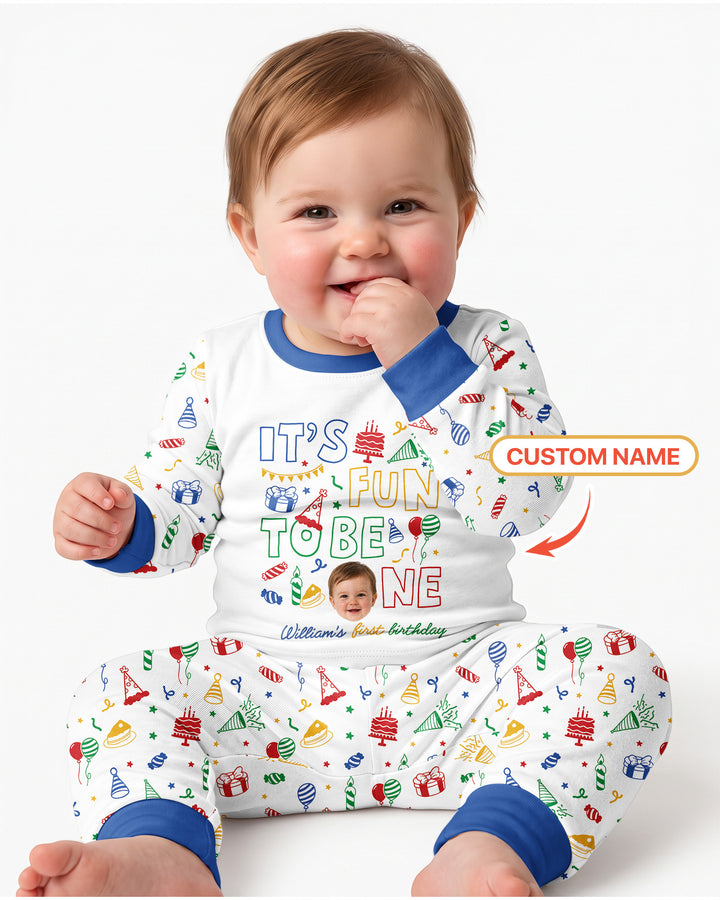 Custom Photo It's Fun To Be One Bamboo Two Piece Long Sleeve Pajama Set