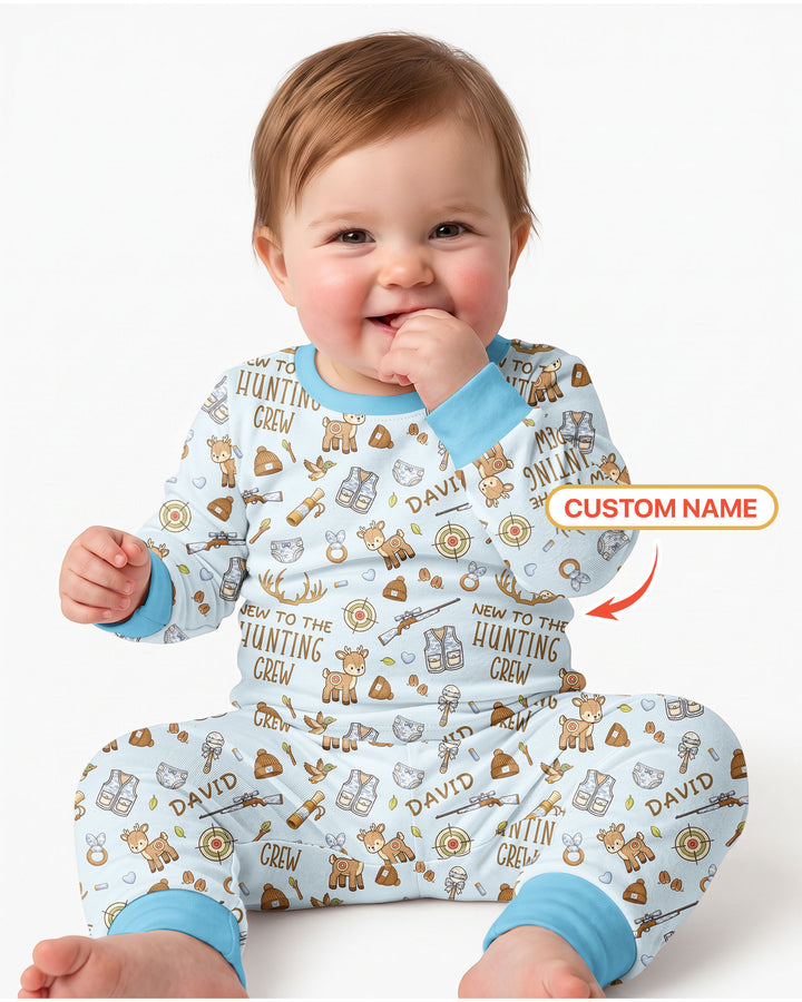 New To The Hunting Crew Custom Name Bamboo Two Piece Long Sleeve Pajama Set