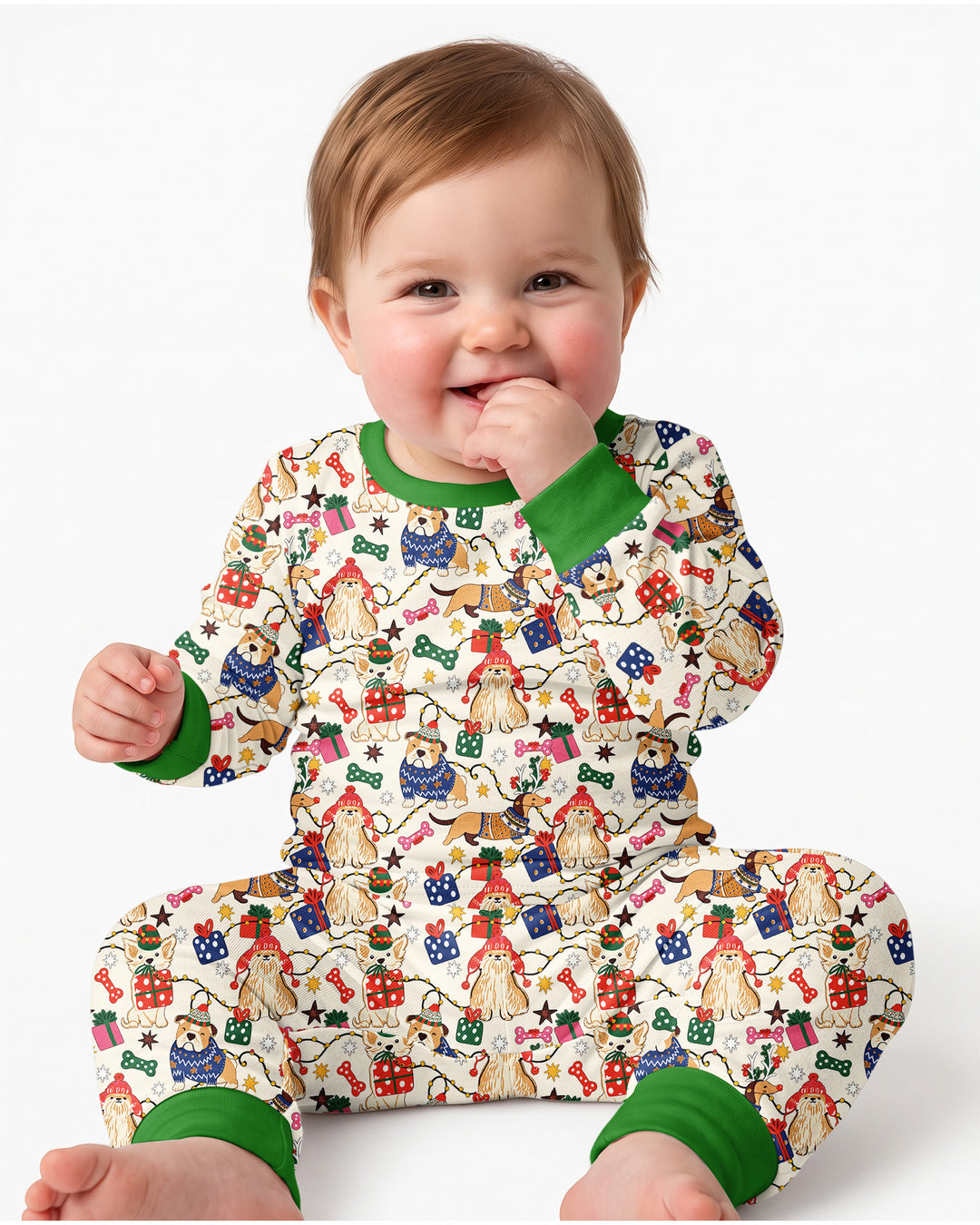 Jolly Christmas Pups Bamboo Two Piece Long Sleeve Pajama Set
