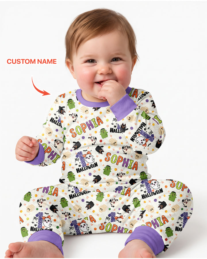 Personalized My First Halloween  Bamboo Two Piece Long Sleeve Pajama Set