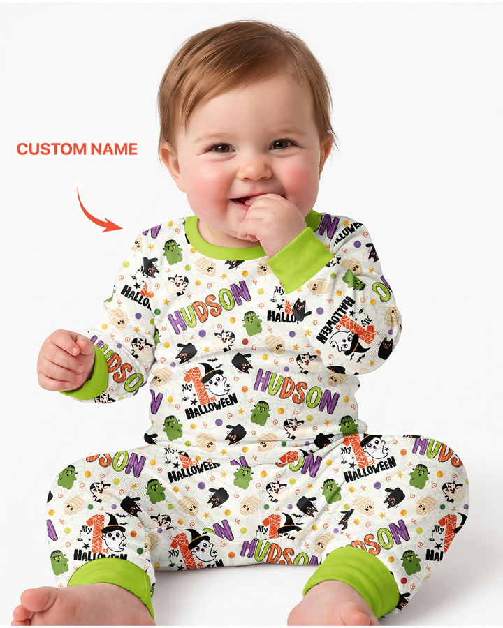 Personalized My First Halloween  Bamboo Two Piece Long Sleeve Pajama Set